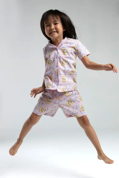 Toontoy Kız Çocuk Komple Baskılı  Düğmeli Şortlu Pijama Takım - 4