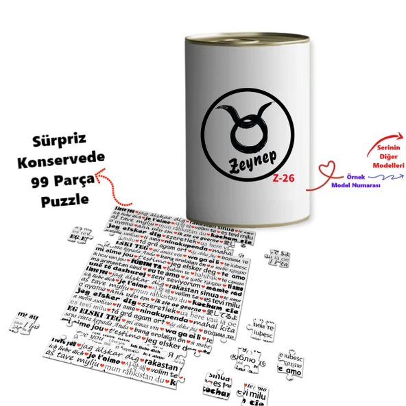 Kişiye Özel Burç Tasarımlı 100 Dilde Seni Seviyorum Puzzle Konservesi Z1 Serisi