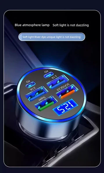 Standart Araç Çakmaklık USB Şarj Aleti - Çift USB Port, Dijital Ekran - 11