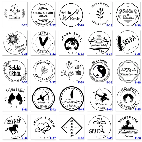 Kişiye Özel Kitap Damgası, İsimli Kaşeler, Hediyelik Kaşe E Serisi (100 Model) - 3