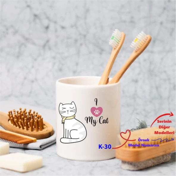 Kedi Tasarımlı Kalemlik, Arkadaşa Hediyelik Dekor Diş Fırçalık K Serisi (100 Model)
