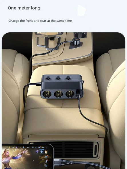 12V/24V Araç Şarj Cihazı - Üç Portlu Yeni Nesil Hızlı Şarj + 4'lü Telefon Kablosu - 4