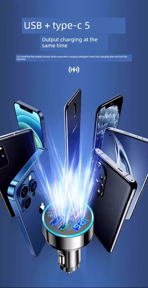 Özel Araç Çakmaklık USB Şarj Aleti - Dört USB + 2PD Hızlı Şarj, 6 Port, Voltaj İzleme, Apple PD Kablosu - 10