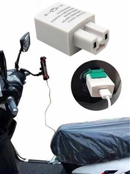 Elektrikli Motosiklet Telefon USB Şarj Aleti - 3.1A Beyaz 12-100V + Apple Kablolu - 2