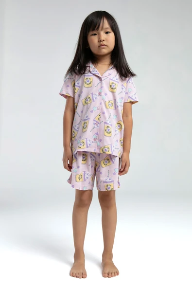 Toontoy Kız Çocuk Komple Baskılı  Düğmeli Şortlu Pijama Takım - 6