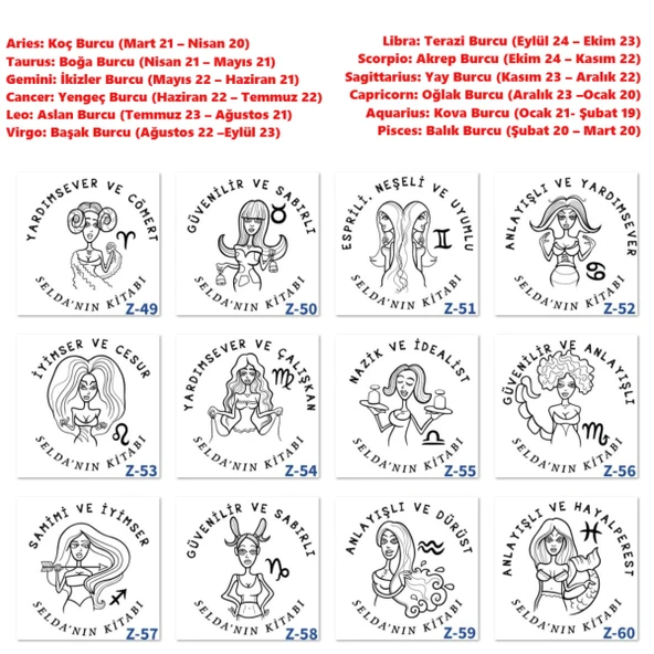 Kişiye Özel İsimli Kaşe, Kitapseverlere Burçlu Kaşe Damga Z2 Serisi - 2