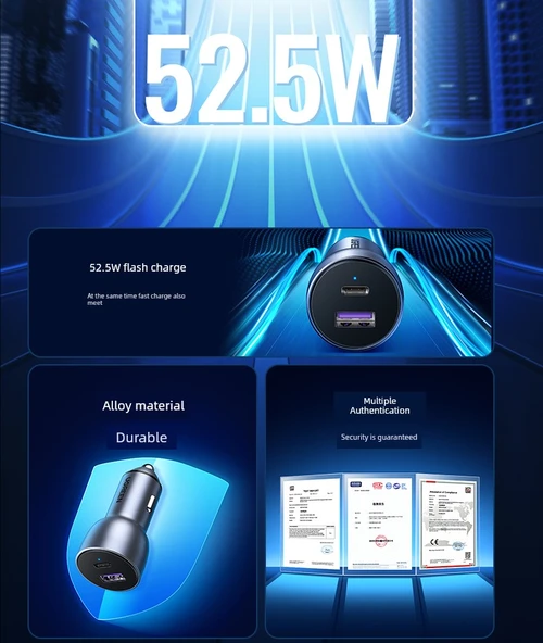 USB+C 52.5W Araç Şarj Cihazı, MFi Sertifikalı PD ve 6A Apple 8-14/Android Kablo Seti - 8