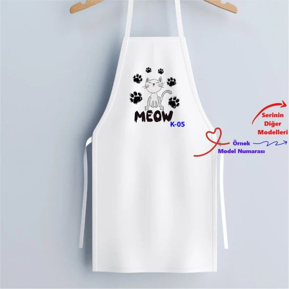 Kedi Tasarımlı Mutfak Önlüğü, Hediyelik Kedili Önlükler, Kedili Hediyeler K Serisi (100 Model)