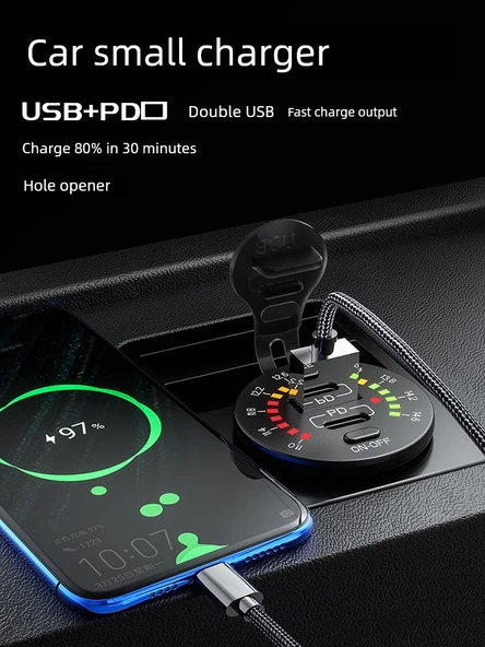 USB Şarj Aleti - Çift QC Hızlı Şarj - Dijital Mavi - Metal Siyah Gövde - Toz Korumalı - 4