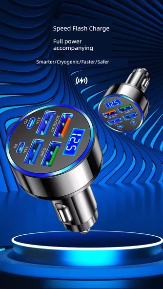 Standart Araç Çakmaklık USB Şarj Aleti - Çift USB Port, Dijital Ekran - 6