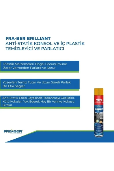 FRA-BER Brilliant Antistatik Konsol Ve İç Plastik Temizleyici Parlatıcı Vanilya Kokulu - 750 ml - 3