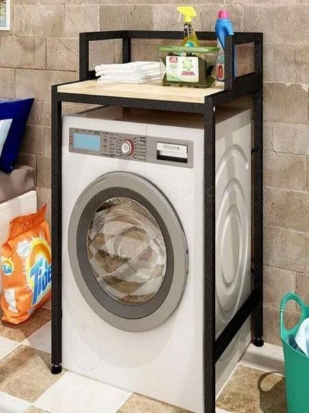 KUZELA  Metal Ayaklı Ahşap Çamaşır Makine Üstü Raf