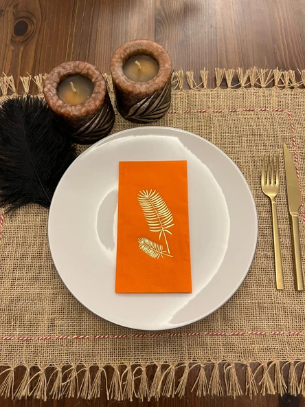 Gold Yaldızlı Turuncu Palmiye Peçete 16 Adet ürün görseli 1