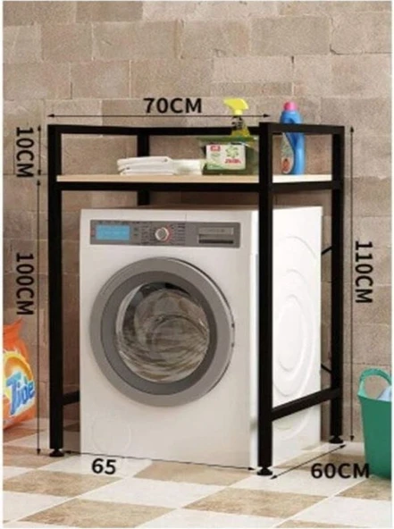 KUZELA  Metal Ayaklı Ahşap Çamaşır Makine Üstü Raf - 2