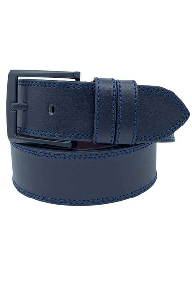 4.5 cm Tokalı Suni Deri Düz Renk Lacivert Dikişli Model Spor Kemer Siyah ürün görseli