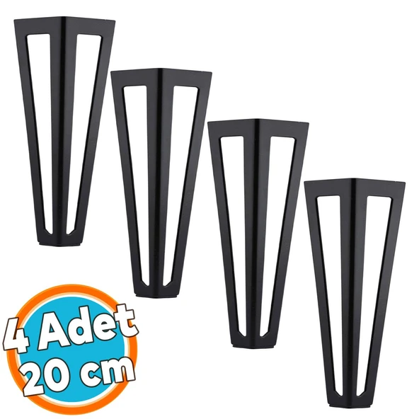 Mobilya Koltuk Baza Sehpa Kanepe Masa Ayağı Metal Ayak 20 Cm Siyah 4 Adet