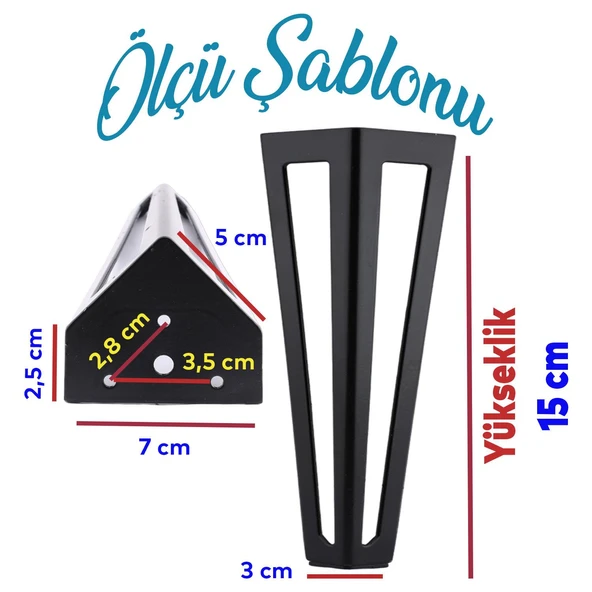 Mobilya Koltuk Baza Sehpa Kanepe Masa Ayağı Metal Ayak 20 Cm Siyah 4 Adet - 2
