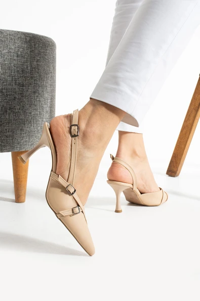 Albishoes Çift Toka Detaylı Arkası Açık Sivri Burun 8 Cm Ince Topuklu Stiletto Abiye Kadın Ayakkabı - 2