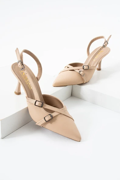 Albishoes Çift Toka Detaylı Arkası Açık Sivri Burun 8 Cm Ince Topuklu Stiletto Abiye Kadın Ayakkabı - 4