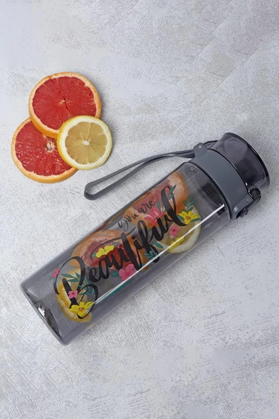 1 Adet Desenli Kilitli Kendiliğinden Süzgeçli Kolay Taşınabilir Detoks Sporcu Diyet Matarası 800 ML