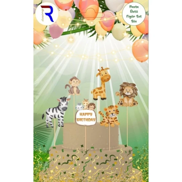 Safari Temalı Karton Pasta Süsü
