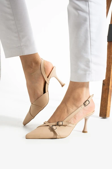 Albishoes Çift Toka Detaylı Arkası Açık Sivri Burun 8 Cm Ince Topuklu Stiletto Abiye Kadın Ayakkabı - 3