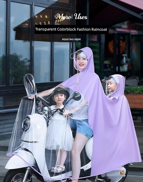 Elektrikli Bisiklet Yağmurluğu - Standart - Aynalı Açık Pembe 5XL - Kalınlaştırılmış - 7