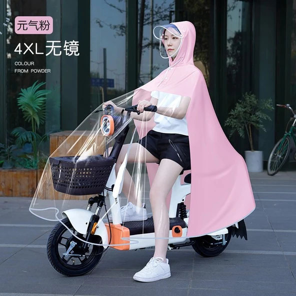 Şeffaf Motosiklet Elektrikli Bisiklet Yağmurluk Panço 4XL - Standart Elektrikli Araç - Pembe - Aynasız