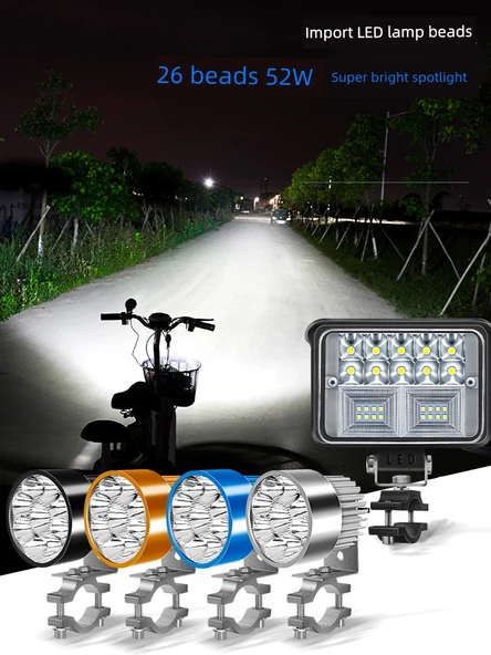 12V Motosiklet LED Far Geliştirilmiş Lens 9 LED - Siyah + Klips [Normal Parlak ve Güçlü Işık 25W] - 3