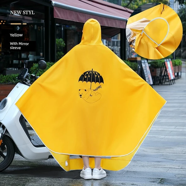 Uzun Kalın Motorsiklet Yağmurluğu - XXXXL - Aynalı - Parlak Sarı Desenli