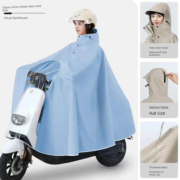 Motosiklet Yağmurluk Panço 3XL - Açık Mavi - Oxford Kumaş