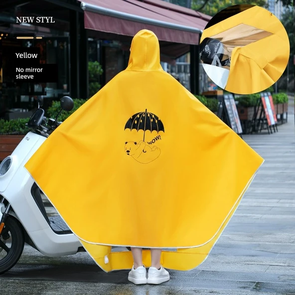 Uzun Kalın Motorsiklet Yağmurluğu - XXXXL - Aynasız - Parlak Sarı Desenli