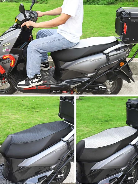 Suzuki UY125/UE125/UU125 Siyah Kare Güneşlik Deri Minder Kılıfı - 5