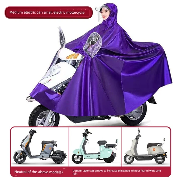 Mor Elektrikli Motosiklet Yağmurluğu - Orta Boy Tramvay/Motosiklet İçin