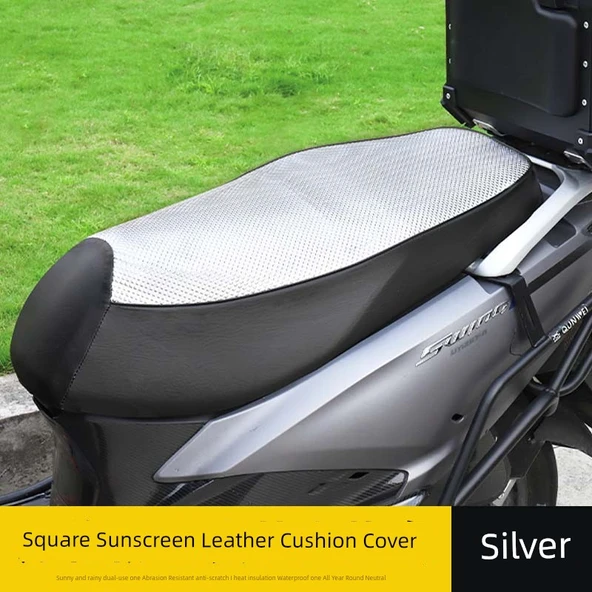 Suzuki Hong 125 Gümüş Kare Güneşlik Deri Minder Kılıfı
