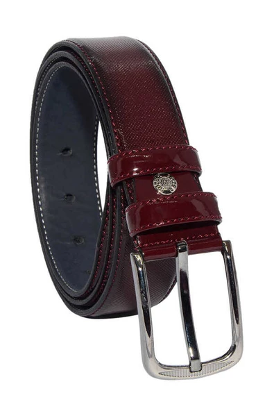 3.5 cm Tokalı Rugan Suni Deri Desenli Model Klasik Erkek Kemer Bordo