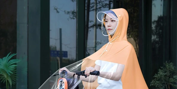 Şeffaf Motosiklet Elektrikli Bisiklet Yağmurluk Panço 5XL - Büyük Elektrikli Araç - Pembe - Aynalı - 10