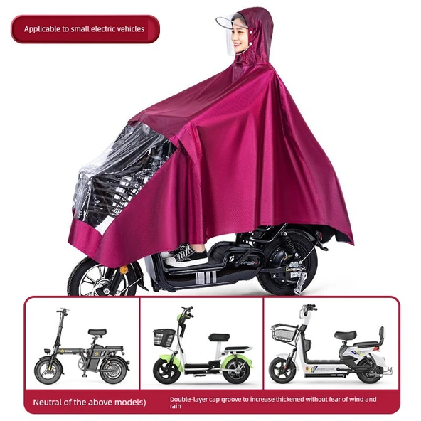 Kırmızı Oxford Kumaş Elektrikli Motosiklet Yağmurluğu - Çift Siperli - 5XL