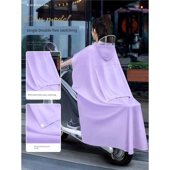 Elektrikli Bisiklet Yağmurluğu - Standart - Aynasız Şeffaf Açık Pembe 3XL - Kalınlaştırılmış - 5