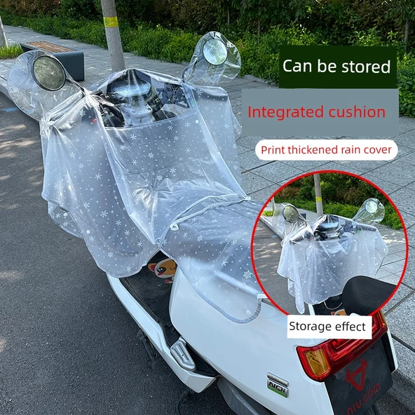 Elektrikli Motosiklet Yağmurluk - Büyük Boy Krizantem Desenli - Koltuk Minderli ve Aynalı - 3