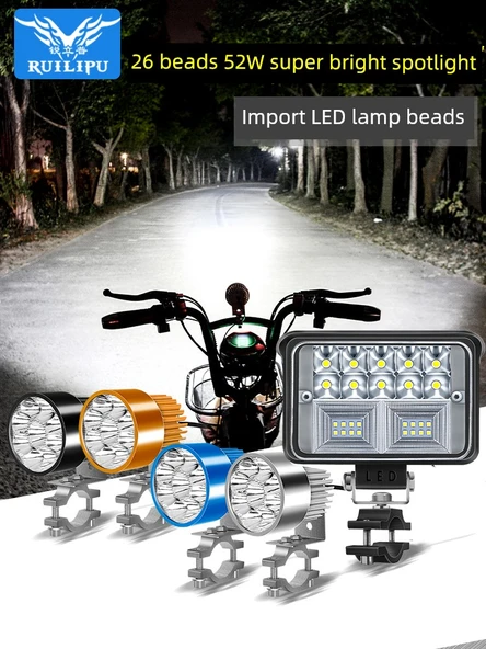 12V Motosiklet LED Far ABS Lens - 15 LED 25W + Montaj Klipsi + Anahtar - 2