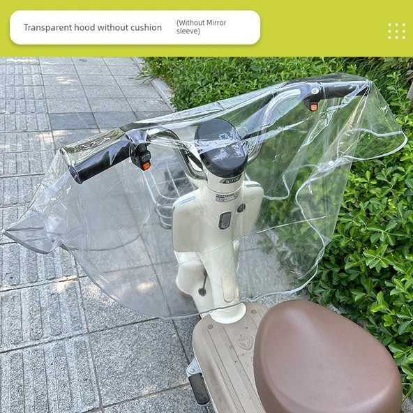 Elektrikli Motosiklet Yağmurluk - Küçük Boy Şeffaf - Koltuk Minderi ve Ayna Kılıfı Yok
