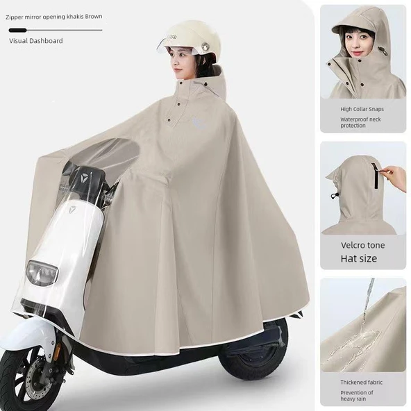 Motosiklet Yağmurluk Panço 3XL - Haki Kahverengi - Oxford Kumaş
