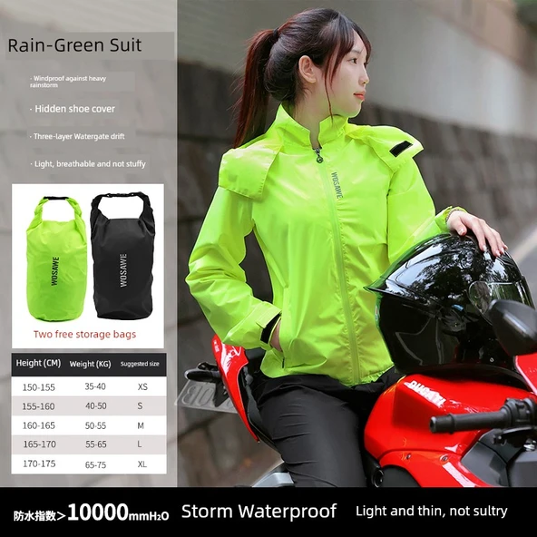 Motosiklet Yağmurluk Takımı - XL Beden - Yağmur Yeşili
