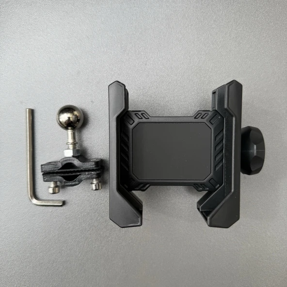 Motosiklet Scooter Dikiz Aynası Telefon Tutucu - Dikiz Aynası (Metal Klips) + Vidalı Elastik Klips