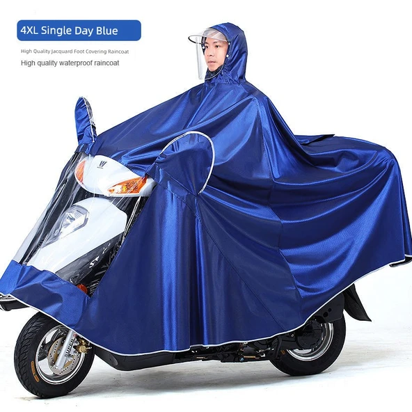 4XL Tek Katmanlı Gök Mavisi Elektrikli Motosiklet Yağmurluğu - Ayaklıklı
