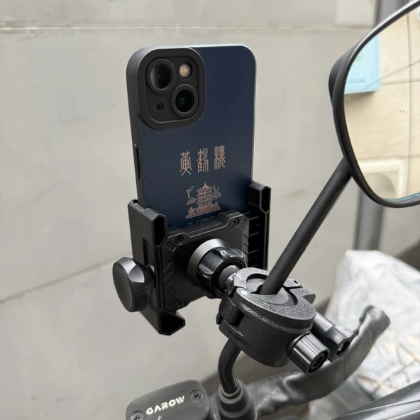 Motosiklet Scooter Dikiz Aynası Telefon Tutucu - Dikiz Aynası (Metal Klips) + Tek Elle Tak-Çıkar Klips - 5