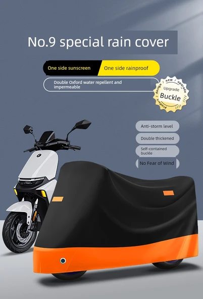 Elektrikli Araba Motosiklet Örtüsü - Q Serisi Siyah Turuncu - S Beden - 7