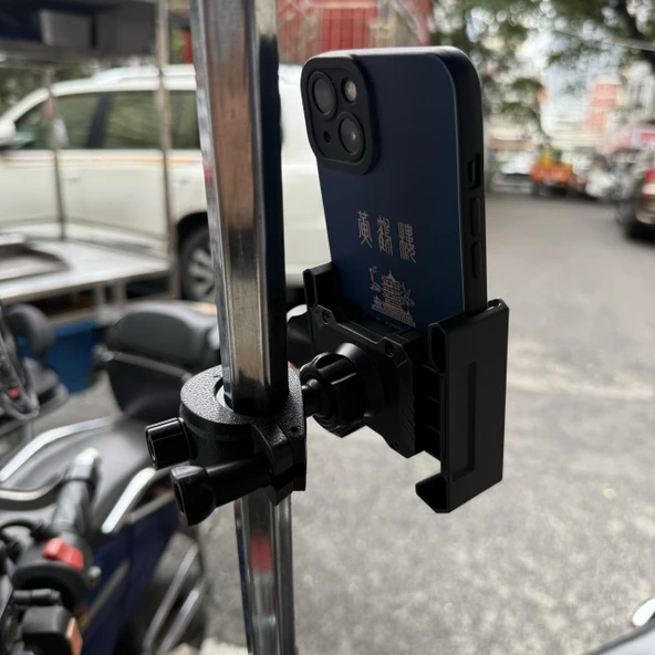 Motosiklet Scooter Dikiz Aynası Telefon Tutucu - Dikiz Aynası (Metal Klips) + Bezelye + Vidalı Elastik Klips - 9