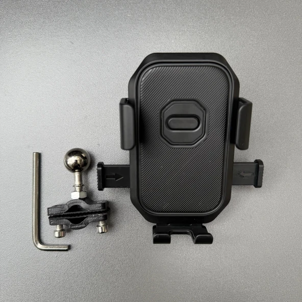 Motosiklet Scooter Dikiz Aynası Telefon Tutucu - Dikiz Aynası (Metal Klips) + Tek Elle Tak-Çıkar Klips